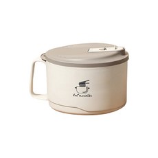 304不鏽鋼泡麵碗1100ML附瀝水孔手機支架蓋大容量隔熱防燙學生上班族, 米白, 1個