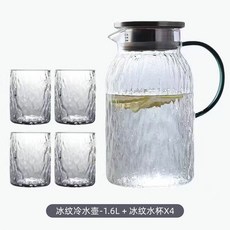 耐高溫樹紋玻璃冷水壺套裝 大容量家用涼水壺 客廳泡茶壺, 1個, 1.6L樹紋壺+【4只樹紋杯】