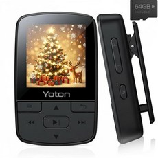 YOTON MP3 플레이어 블루투스 5.2 64GB HiFi-Music 스포츠 클립 및 독립 볼륨 버튼 FM 라디오 이어폰 포함 398741, Black