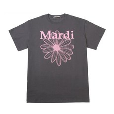 Mardi Mercredi 中性款花朵短袖T恤, 炭黑色 + 粉色