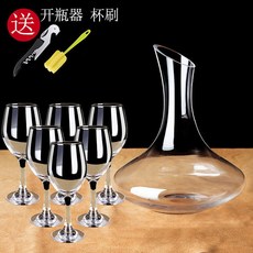 臺南出貨 可開票 水晶玻璃紅酒醒酒器套裝家用葡萄酒杯盡快加厚個性創意歐式分酒壺, 3】無把醒酒器+a款紅酒杯6只+, 1個