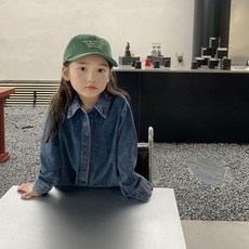 小不點兒 女童牛仔襯衫，2023新款韓版上衣，兒童秋裝外套