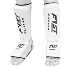 FIST Fusion Muay Thai 정강이 보호대 킥복싱 MMA 복싱 트레이닝 스파링 스텝 가드 면 천 신축성 있는 다리 보호대 한 쌍_157013, 화이트_157013