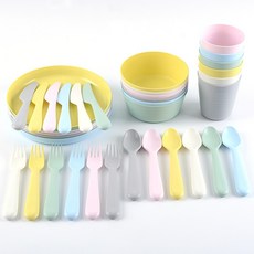 유아용 어린이 식기 그릇 접시 컵 포크 숟가락 수저, 접시6개