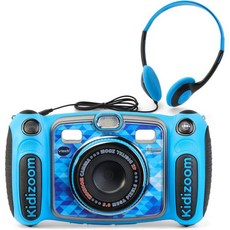 MP3 플레이어와 헤드폰이 장착된 VTech 키디줌 듀오 5.0 디럭스 디지털 셀카 카메라 핑크, Blue_Selfie Camera, 1개, 블루