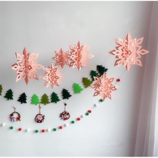 銅板屋 聖誕節立體雪花掛飾 (送氣球) 耶誕櫥窗掛飾 拉旗裝飾 吊飾 掛旗佈置 拉花, 3.粉色6片組, 1個