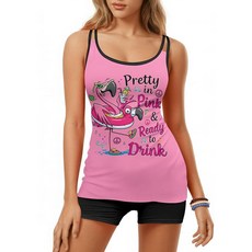 [ 1204963 ] 헌트파미 탱크니즈 여성용 수영복 투피스 2025 여름 복부 컨트롤 탱크탑 보이쇼츠 포함 플라밍고 2 XL