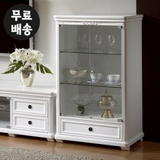 엔틱 화이트 유리 장식장 원목 진열장 양주 술 위스키 수납장 낮은 인테리어 가구 3단, 엔틱화이트