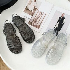짜임 디자인 투명 젤리 샌들 조절식 뒷스트랩 여성 플랫 워터슈즈 THU070204 13