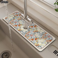 DFMEI 廚房檯面洗手檯水龍頭墊硅藻泥軟墊瀝水墊防黴防潮防滑速幹墊子, 1個, 穆夏之約