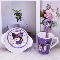 卡通庫洛米兒童餐具可愛家用耐摔防燙分格餐盤喫飯碗勺杯筷盤, 庫洛米【510ML】雙耳碗+手柄杯+造勺, 1個