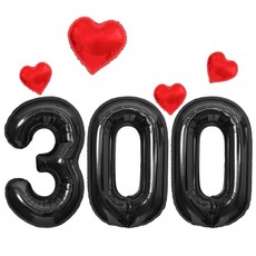 해피제이니 특별한 기념일 파티 초대형 블랙숫자 하트 호일풍선 파티용품 세트, 1세트, 블랙300
