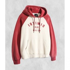 디미트리블랙 래글런 배색 피그먼트 웨스턴 로고 후드 티셔츠_크림&레드 252185