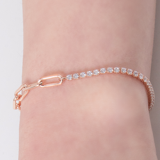 [벨라스톤] 백화점 판매 주얼리 체인줄난콤비 팔찌 언발란스 큐빅&체인 믹스 로즈골드 여성 데일리 팔찌