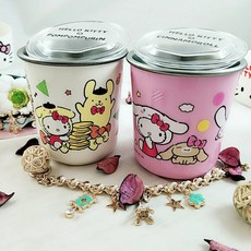 Hello Kitty 附蓋不鏽鋼杯 正304不鏽鋼 兒童水杯 隔熱 卡通造型, 1個, 黃