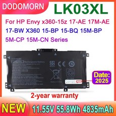 DODOMORN 노트북 배터리 HP Envy X360 15z 15-BP 17-AE 17-BW 시리즈용 LK03XL 55.8Wh 4835mAh