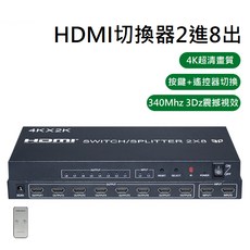 勁祥科技 4K HDMI切換分配器2進8出 HDMI高清 賣場演示雙路信號切換, 1個