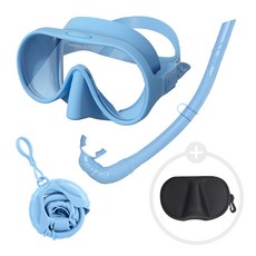 위베런 폴더블 스노쿨링 마스크 프리다이빙 장비 일안식 스노클링 어린이 성인 물안경 세트, 스카이블루