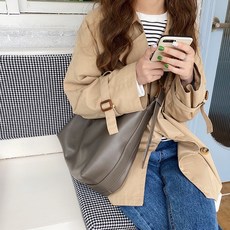 韓版大容量托特包 通勤側背包 單肩包 軟皮女包 A4筆電包 斜背包, 灰色