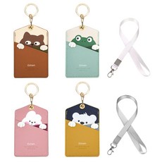 Eloham 카드목걸이 카드케이스 키링 목걸이 파우치 지갑 키링 홀더 열쇠고리 키홀더 목걸이 2줄 포함, 3세트, 개구리+목걸이 2줄, B형