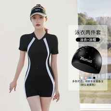 군살 지퍼형 서핑 블랙 레쉬가드 해변 집업 호캉스 긴팔원피스수영복 빅사이즈, G. 검은 배경과 흰색  짧은 소매 복서 스타