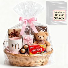 셀로판지 투명 미술재료 필름지 SYOGUA 10개 세트 초대형 셀로판 봉투 40 x 55인치 3밀 두께 선물봉투 바구니 포장용 플라스틱 점보 대형 랩 선물, 5PCS-40in x 55in