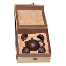 手工(卡口一粒珠) 正宗宜興紫砂壺 原礦黃金段泥(有證書), 一套紫泥刻鳥語200毫升禮盒, 1個