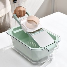 스테인레스 슬라이서 다용도 야채 다지기 만능 채칼세트 6종채칼 물빠짐 바구니, 그린, 1개