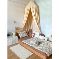 아기방 침대 캐노피 핑크 공주 원형 텐트 북유럽 인테리어 침대커튼, 크림 카키