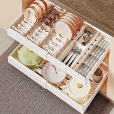 votgl 길이조절 슬라이딩 서랍형 주방 싱크대 하부 수납선반 양념통 정리대, 흰색