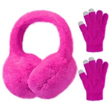 LUCKYBUNNY 여아용 겨울 귀마개 장갑 세트 아동용 접이식 이어 커버 따뜻한 플러시 귀마개 니트 장갑 만 7-12세