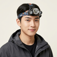 라노핏 초강력 LED 3구 헤드랜턴 충전식 캠핑 낚시 등산 작업용 해루질, 블랙, 1개