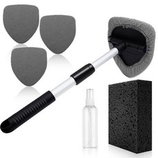 Spunspon 윈드실드 클리너 툴 57.1cm22.5인치 L - 확장 가능한 핸들 및 극세사 패드 4개 두꺼운 대형 워시 스펀지가 있는 자동차 내부 외부 창문 청소 키트 가, 회색