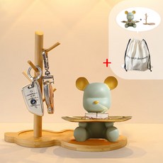 플랜와이 시팅 곰돌이 트레이 인테리어 수납함 차키보관함 T20, 12.민트트레이+원목+파우치