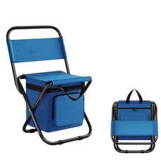 多功能摺疊釣魚椅附保冷袋 - 輕巧便攜戶外休閒釣魚椅, 寶藍色
