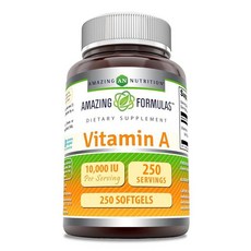 Amazing Formulas 비타민 A 10000 IU 보충제 | 레티닐 팔미테이트로 3000 Mcg 소프트젤 GMO 프리 글루텐 미국 제조 (1팩 250개) 132496, 250 Count (Pack of 1), 1개, 250정