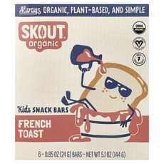 스카우트 오가닉 어린이용 스낵 바 라즈베리 러쉬 바 6개 각 24g(0.85oz) OUT-72725, Skout Organic, 어린이용 스낵 바, 라즈베리, 24g