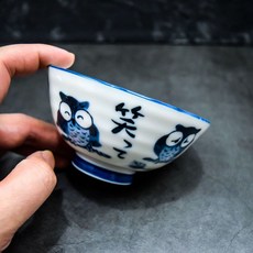 日本進口陶瓷小飯碗 米飯碗 月兔卡通兒童飯碗 餐具, 福運中平碗【貓頭鷹】, 1個
