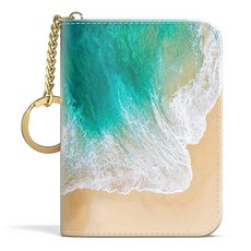 Aiawoxc 여성용 신용 카드 홀더 소형 RFID 지갑 슬림 가죽 명함 정리함 케이스 지퍼와 키체인 포함 해변 모던. 129490