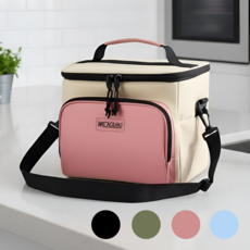 DUGNSTUDIO 2025 숄더형 PEVA 방수 3중 보온 보냉백 보냉가방, 핑크+베이지, 1개