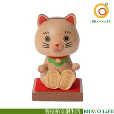 BRAVO LiFE 招財貓彈簧搖頭公仔 木質招財擺飾 車用玄關裝飾品