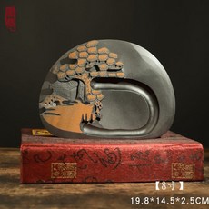 문방사우 자석벼루 서예 천연석 벼루 8인치 원형 연적 포함 서예용품 구룡 이룡 수제 연필묵, 8인치풍경벼루