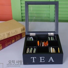 티 박스 차 보관함 정리 정돈 수납함 우드, 9칸 아테네스 블랙 수집용 박스