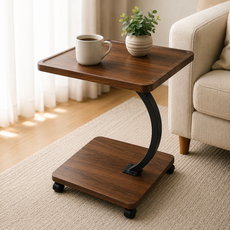 LIVBRO 이동식 사이드 테이블 침대 소파 미니 티테이블, 월넛브라운 40*30cm