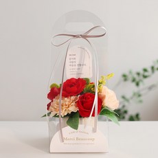 라일라 비누꽃 카네이션 로즈 화분 핸들캐리어 선물 세트 어버이날 스승의날 가정의달 기념일, 레드, 1개