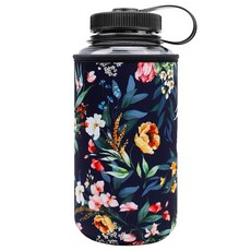 YR Nalgene 워터 쿨러 및 병 슬리브용 재사용 가능한 네오프렌 단열 슬리브 홀더 (블랙 473.2ml(16온스) 와이드 마우스), 32oz Wide Mouth, Floral
