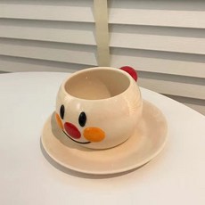 卡通麵包超人碗 傢用個性大容量 帶蓋陶瓷泡麵碗 帶手柄防燙 童趣小熊杯子 麵包人飯碗, 麵包人杯碟套裝, 1個