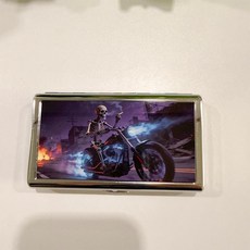 復古風多功能卡包煙盒 金屬收納盒, 摩托車 5.5*1.7*10.2cm, 1個
