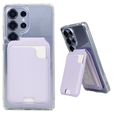 아이시(isee) 갤럭시(카메라컷) 맥세이프 강력자석 각도조절 접이식 스탠드 카드지갑 (카드4장 수납), 1세트, 크림라벤더