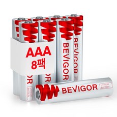 BEVIGOR 손전등용 AAA 리튬 배터리 철 트리플 A 오래 지속되는, 1개, 8개입